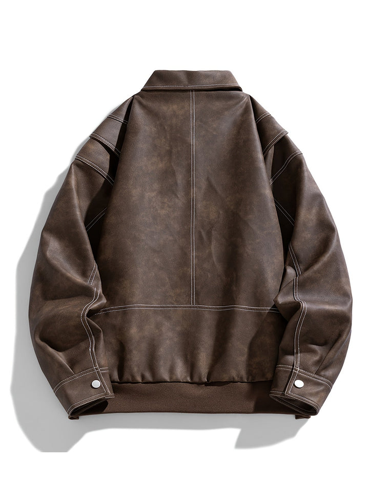 Cas | Heren casual kunstlederen jas met klep kraag & zakken