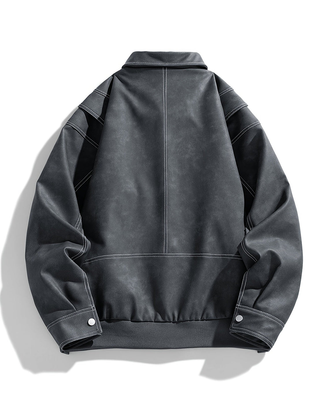 Cas | Heren casual kunstlederen jas met klep kraag & zakken