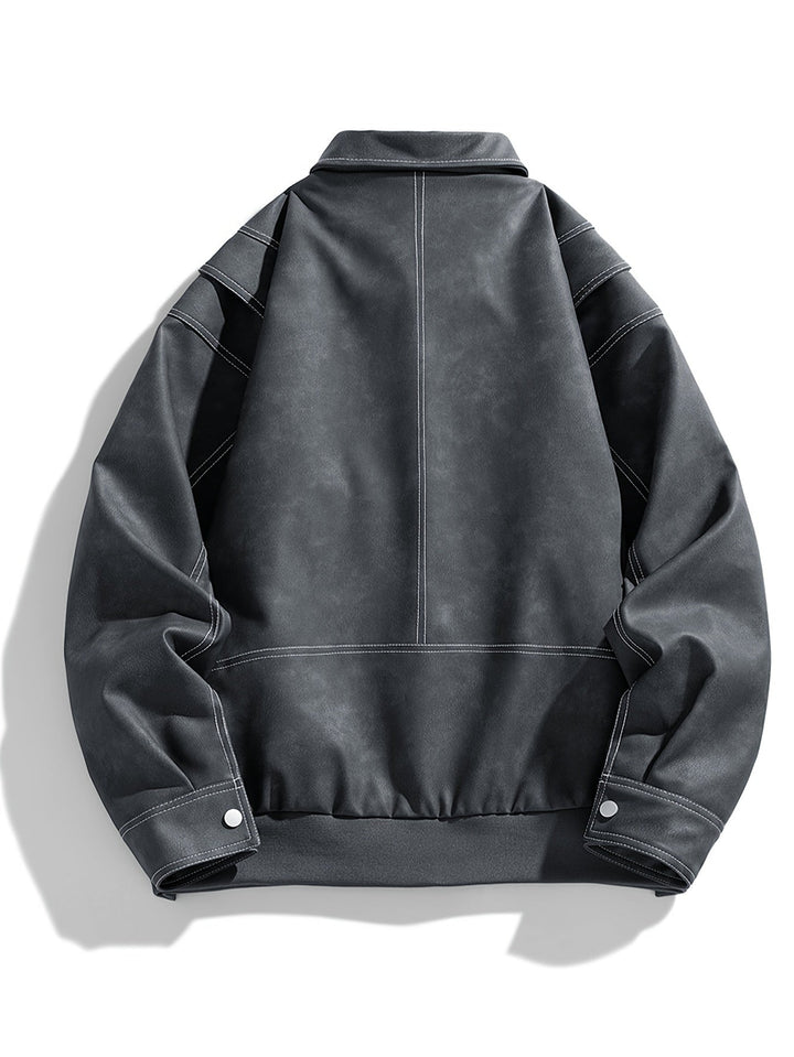 Cas | Heren casual kunstlederen jas met klep kraag & zakken