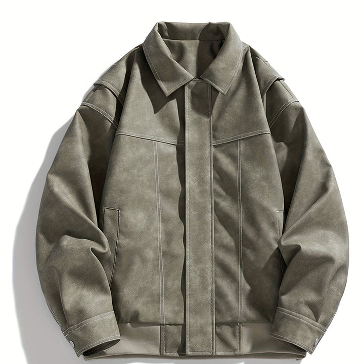 Cas | Heren casual kunstlederen jas met klep kraag & zakken