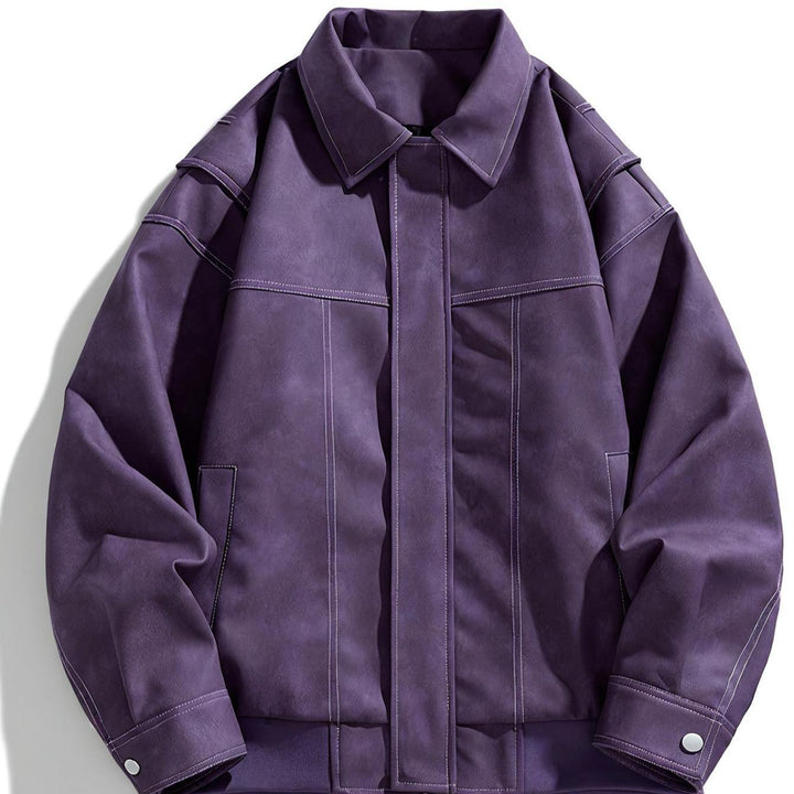 Cas | Heren casual kunstlederen jas met klep kraag & zakken