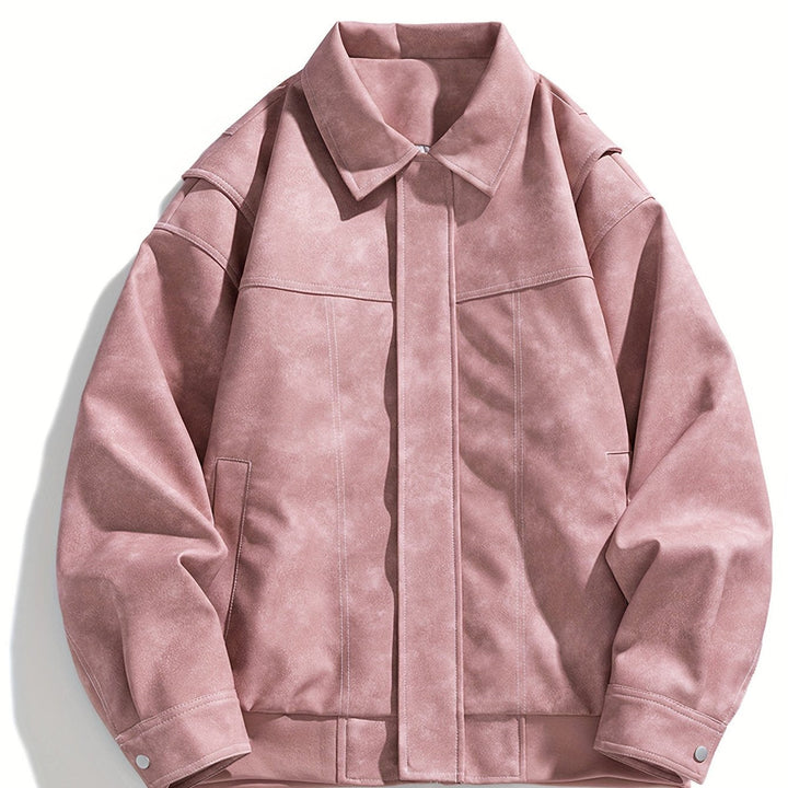 Cas | Heren casual kunstlederen jas met klep kraag & zakken