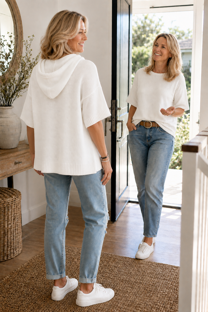 Loungel – Versleten Open-Knit Trekkoord Hoodie