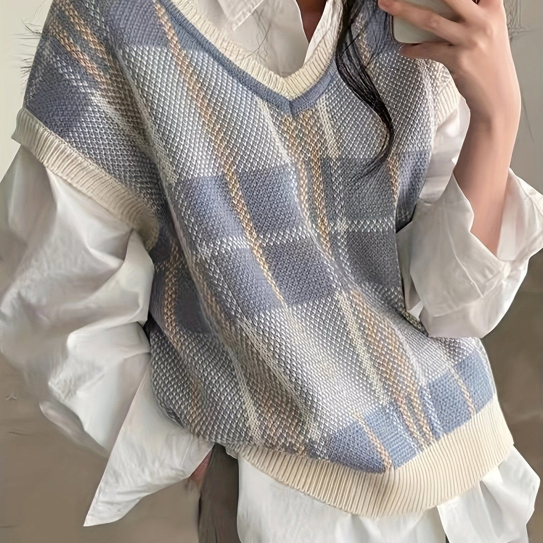 Marnie | Vintage Geruite V-Hals Sweater Vest