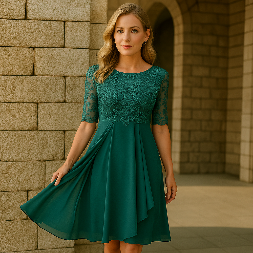 Elegante Jurk Met Halflange Mouwen Voor Avondfeesten