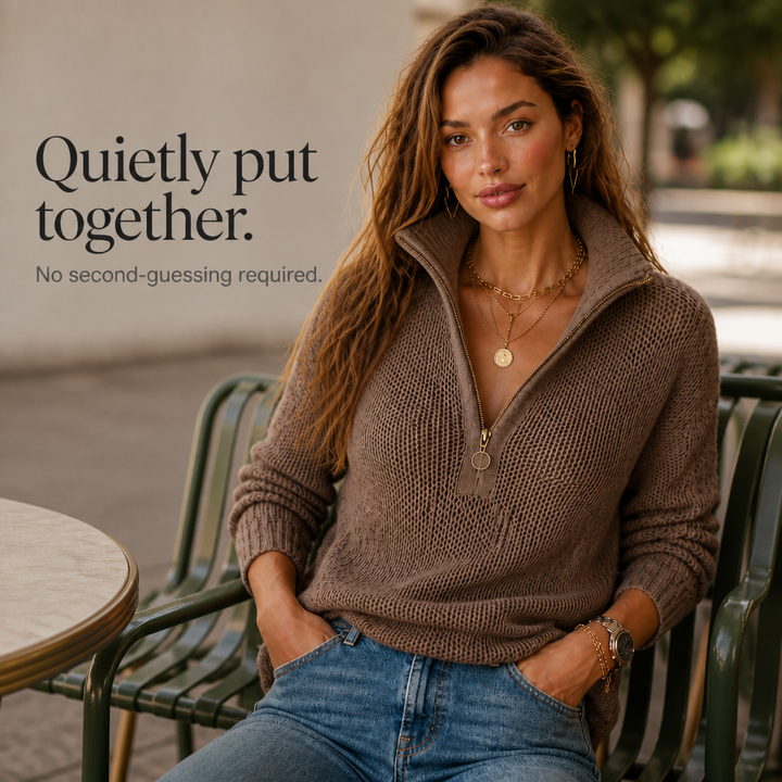 ElevenOra – Half-Zip Kraag Textured Gebreide Trui