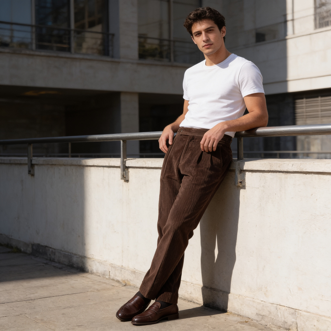 Corduroy Pleated Trousers Heren Klassiek Formeel