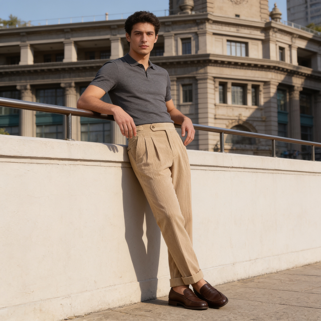 Corduroy Pleated Trousers Heren Klassiek Formeel