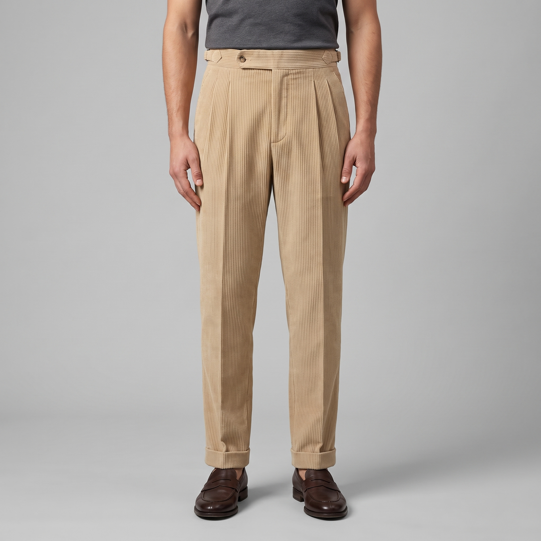 Corduroy Pleated Trousers Heren Tailored Classic Winter