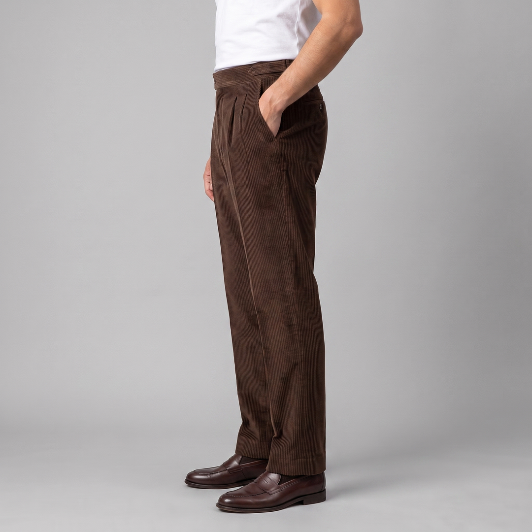 Corduroy Pleated Trousers Heren Tailored Classic Winter