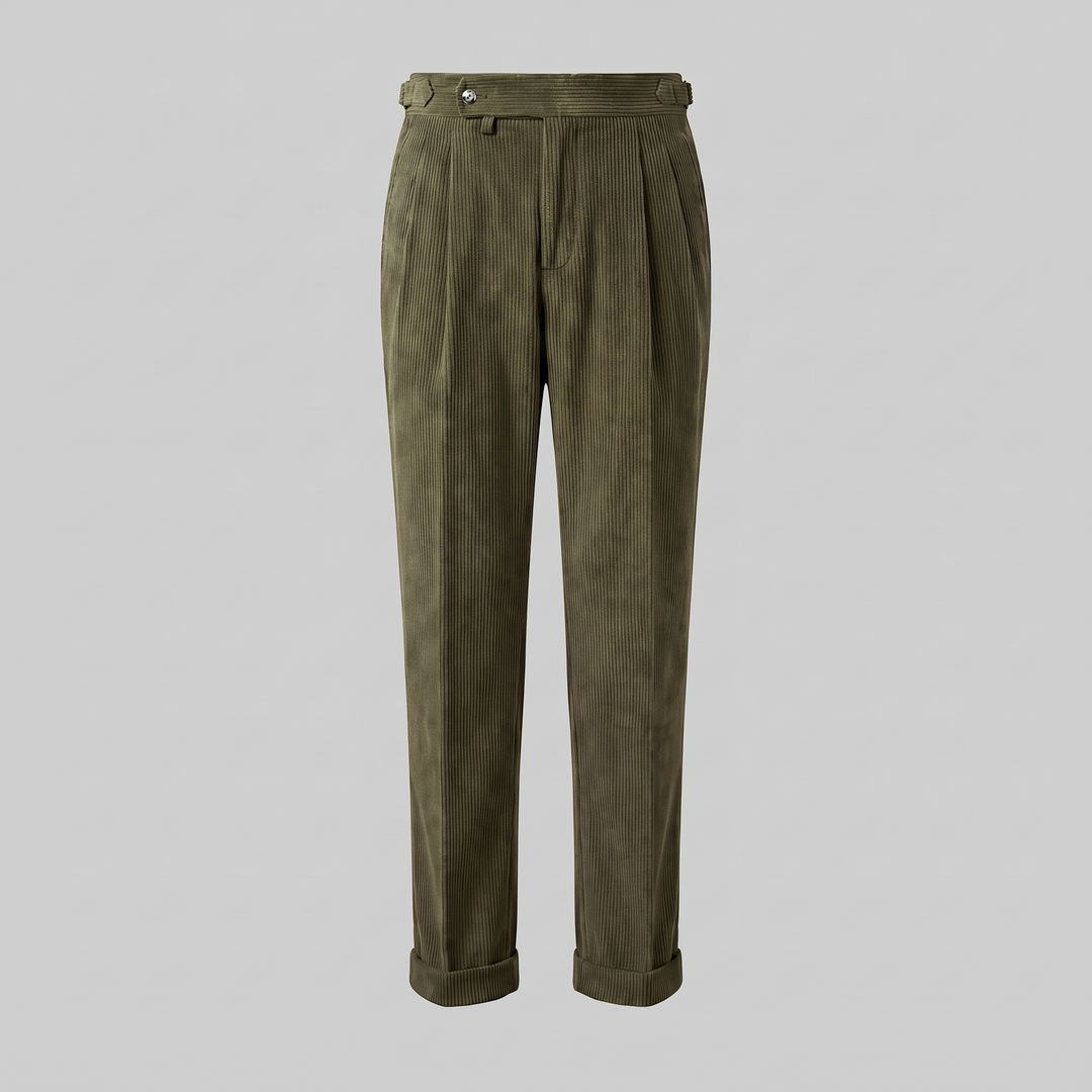 Corduroy Pleated Trousers Heren Tailored Classic Winter