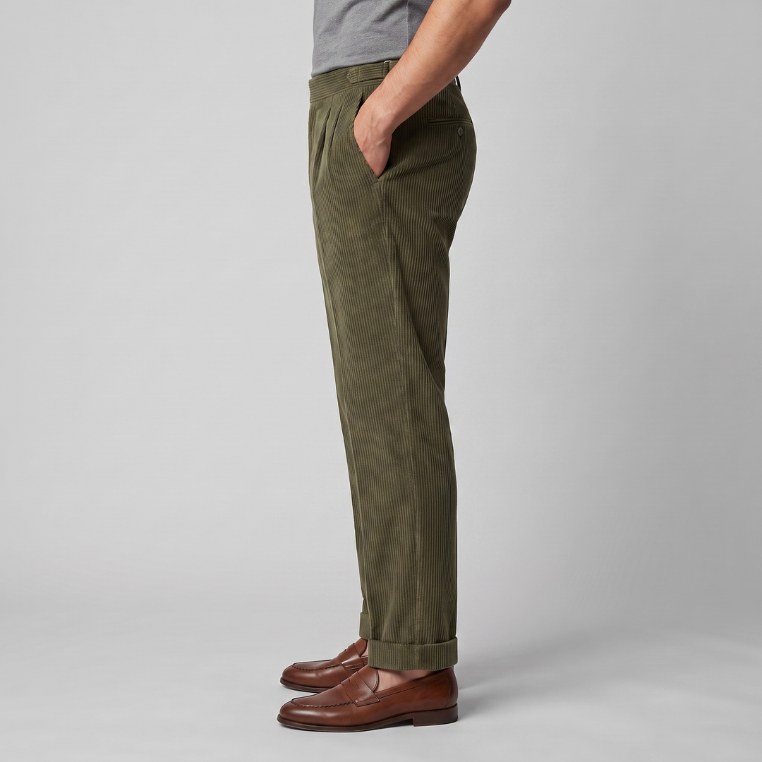 Corduroy Pleated Trousers Heren Tailored Classic Winter