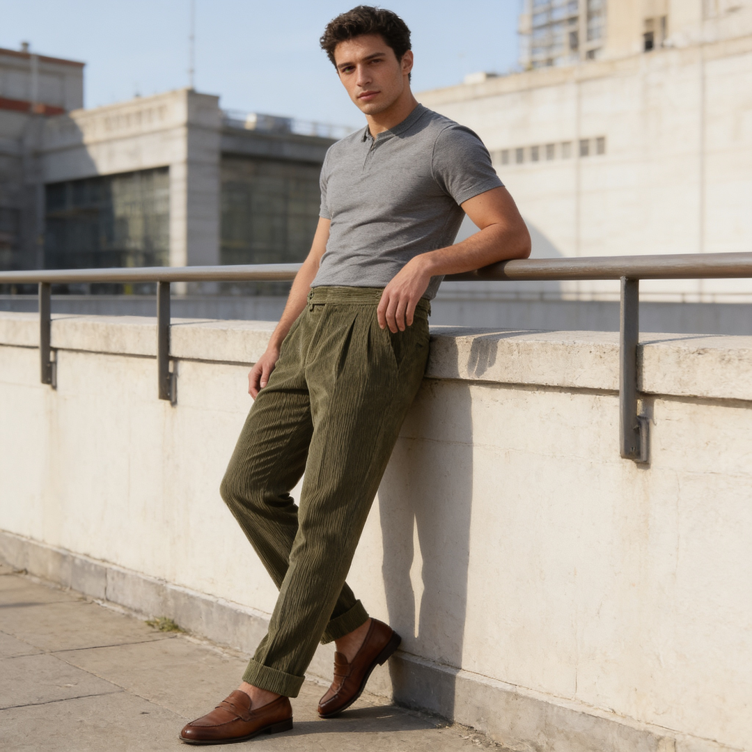 Corduroy Pleated Trousers Heren Tailored Classic Winter
