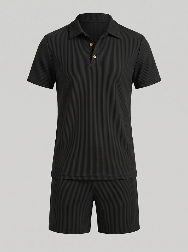Corduroy Poloshirt en Shorts Set Heren Slim Fit