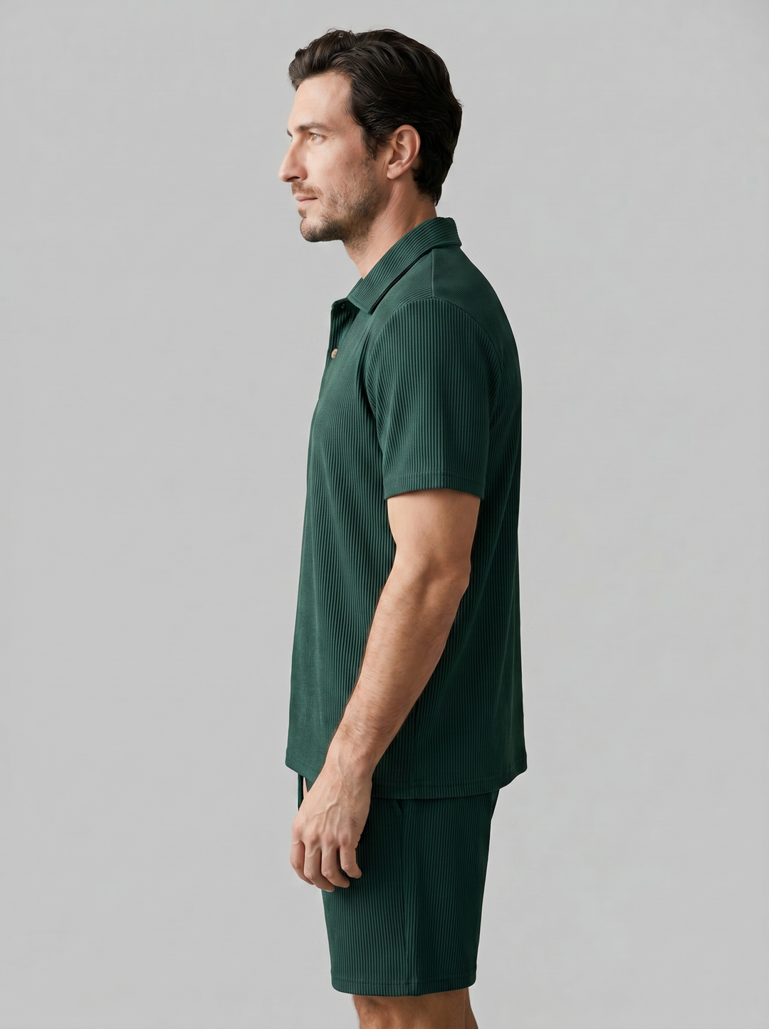 Corduroy Poloshirt en Shorts Set Heren Slim Fit