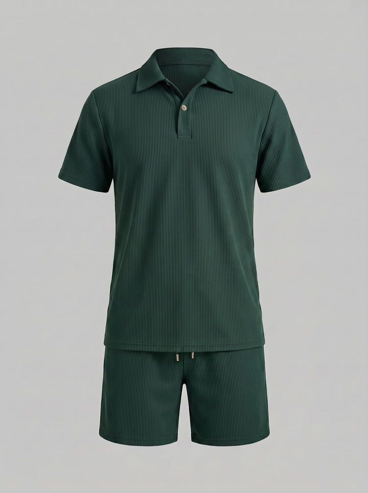 Corduroy Poloshirt en Shorts Set Heren Slim Fit
