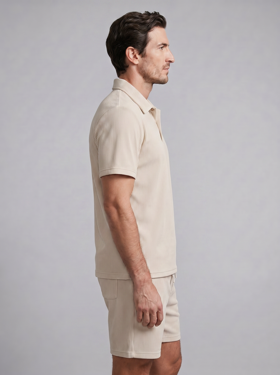 Corduroy Poloshirt en Shorts Set Heren Slim Fit