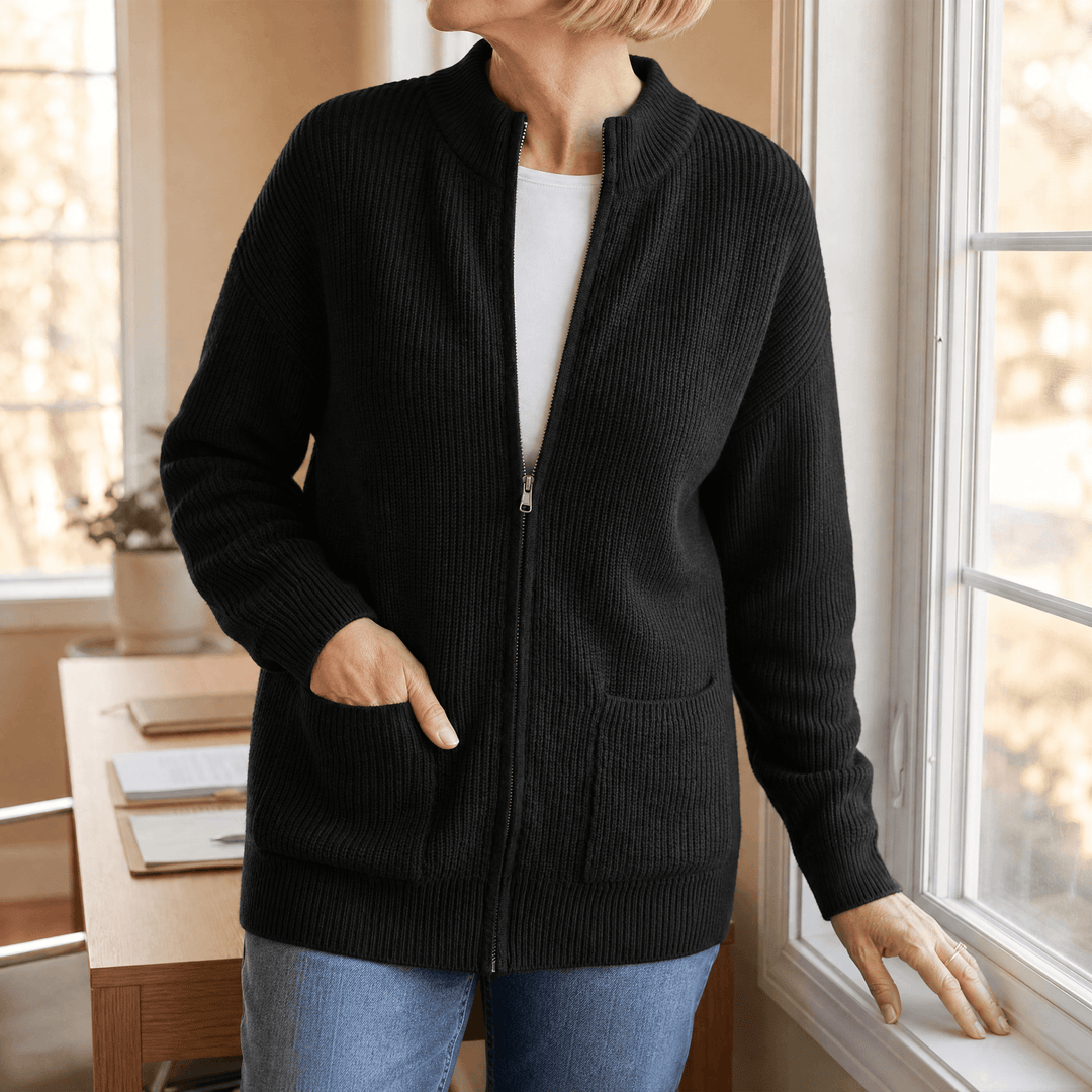 Covena – Zachte Gebreide Zip-Up Cardigan met Zakken