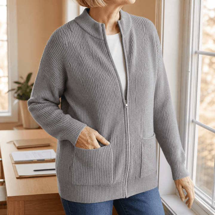 Covena – Zachte Gebreide Zip-Up Cardigan met Zakken