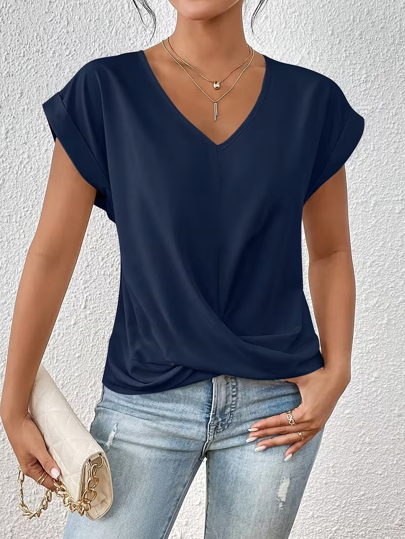 Elegante Top Met V Hals En Gedraaid Detail Voor Dames
