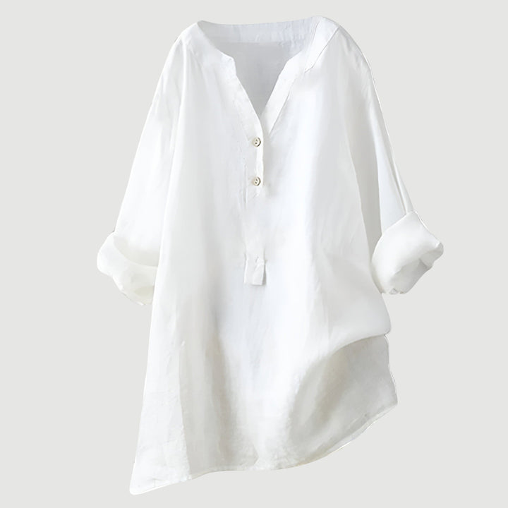 Luchtige Dames Tuniek Blouse Met V Hals En Knoopsluiting