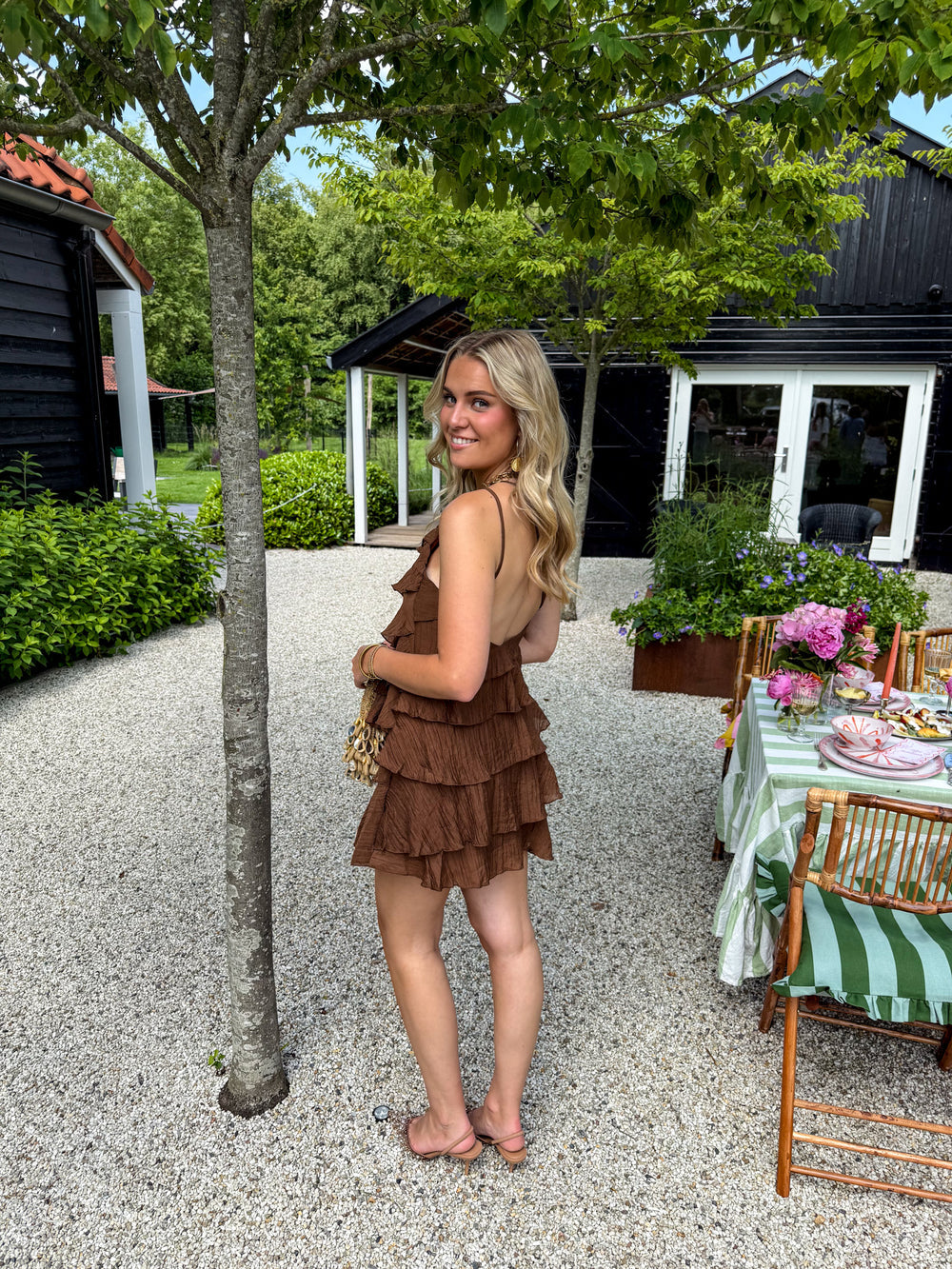 Mini Jurk Dames Ruches Asymmetrisch Schouderband Casual Zomer
