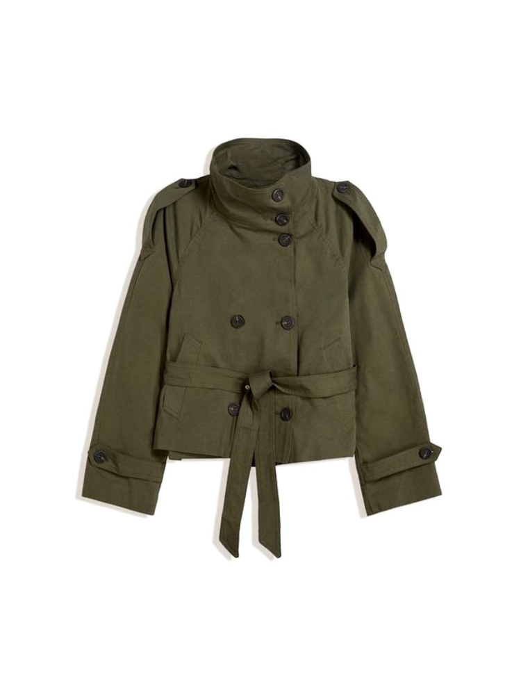 Dames Staande Kraag lange mouwenjacke met Ceintuur en Knopen