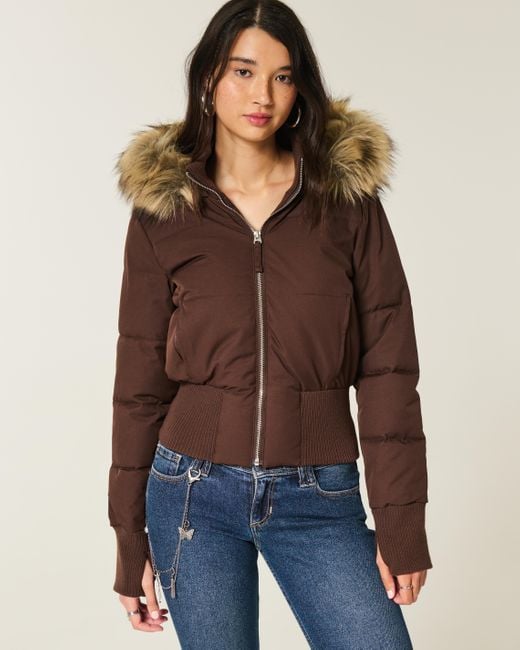 Dames Cropped lange mouwen Pufferjas met Capuchon
