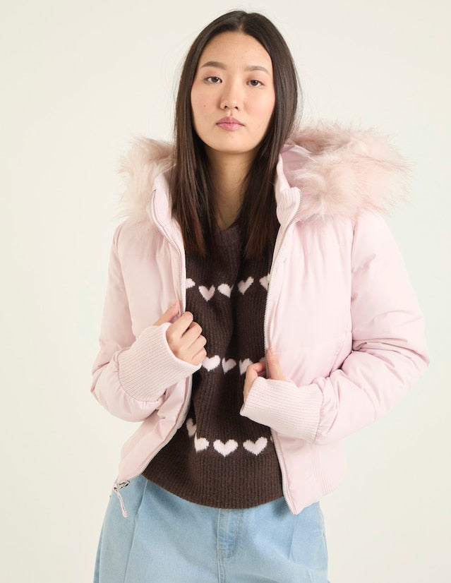 Dames Cropped lange mouwen Pufferjas met Capuchon