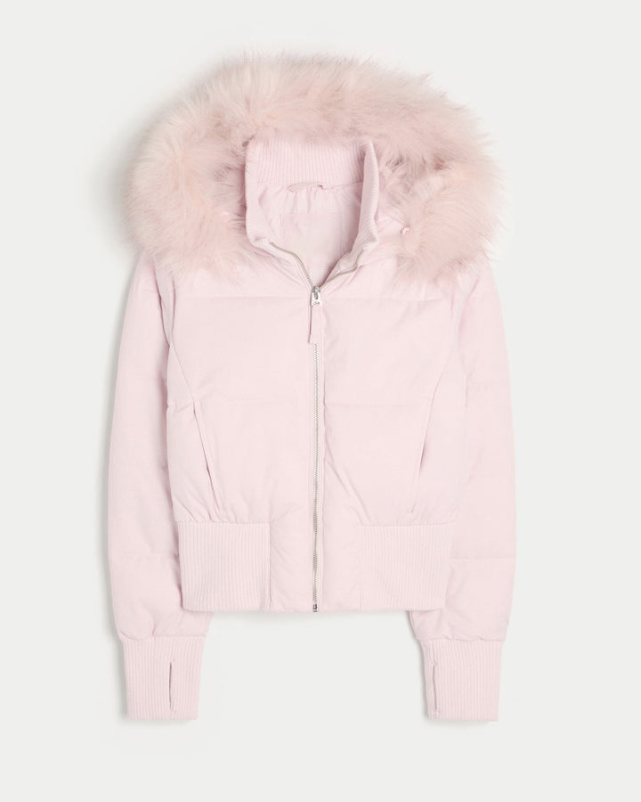 Dames Cropped lange mouwen Pufferjas met Capuchon