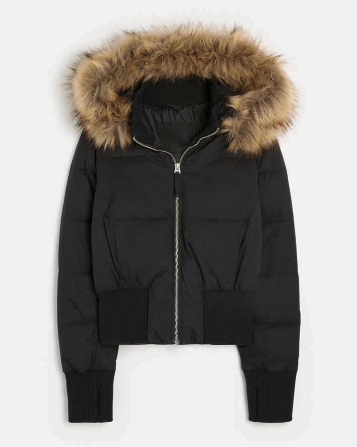 Dames Cropped lange mouwen Pufferjas met Capuchon