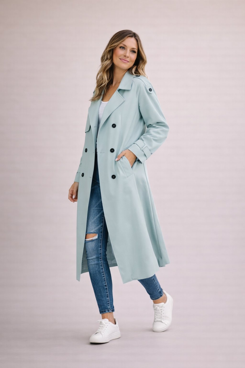 Dames Trenchcoat Dubbelrijige Sluiting Met Ceintuur Casual Formeel