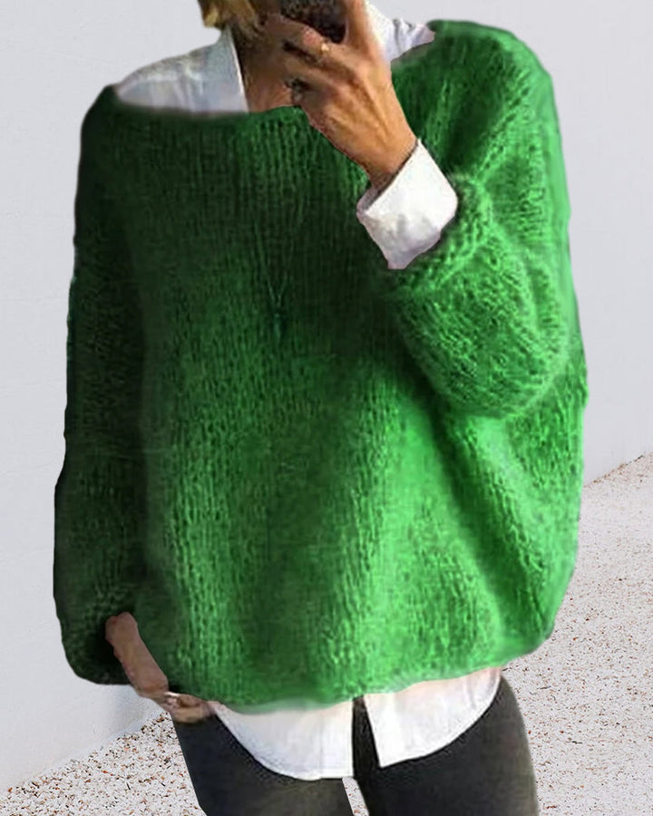 Danique Mell | Effen offshoulder pluizige trui