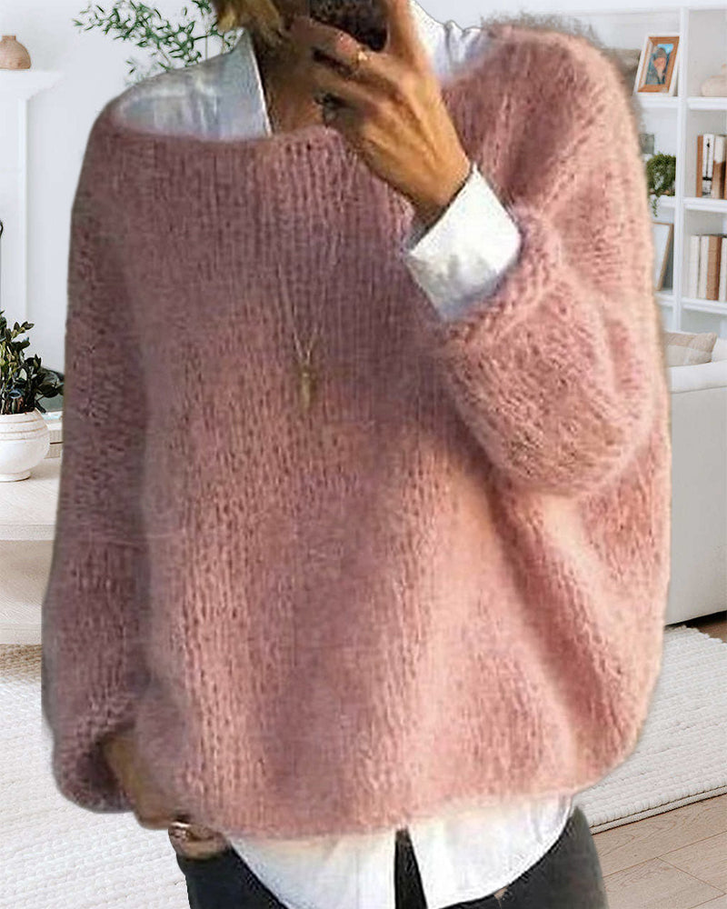 Danique Mell | Effen offshoulder pluizige trui