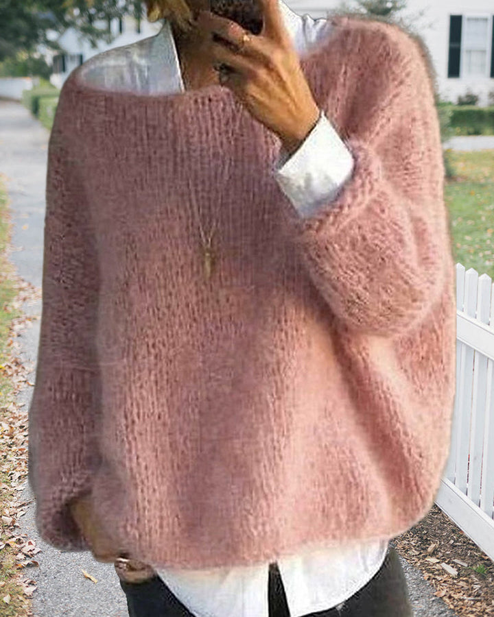 Danique Mell | Effen offshoulder pluizige trui