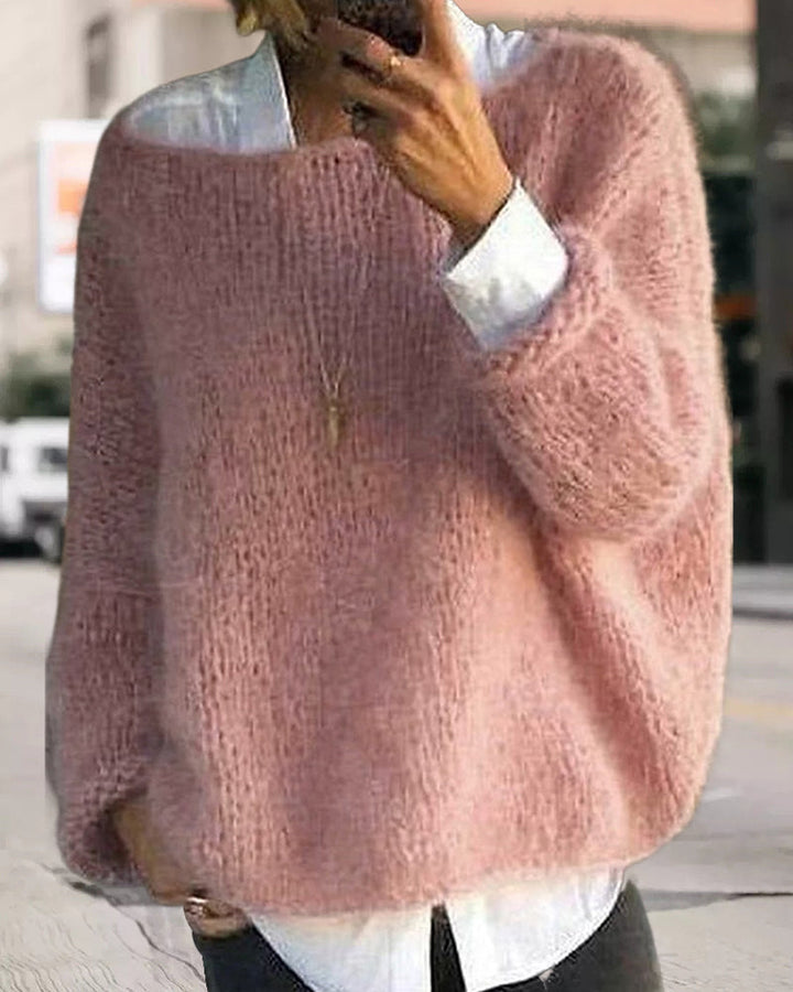 Danique Mell | Effen offshoulder pluizige trui