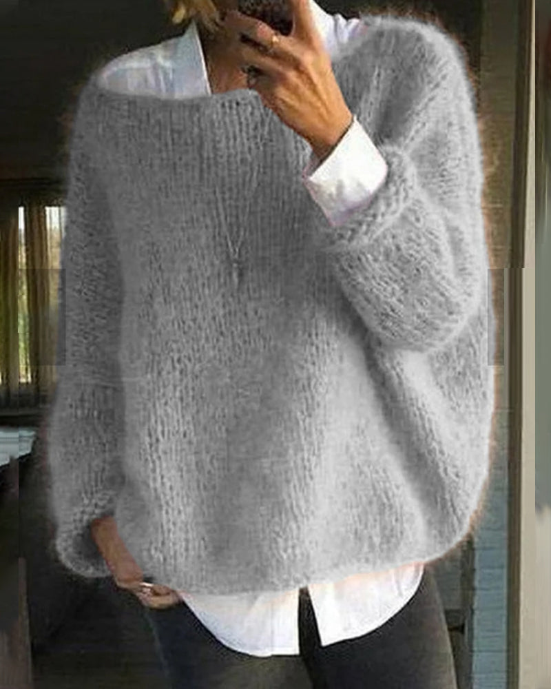 Danique Mell | Effen offshoulder pluizige trui
