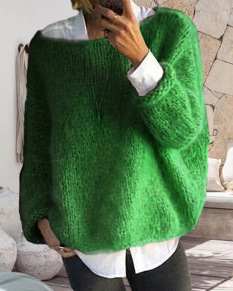 Danique Mell | Effen offshoulder pluizige trui