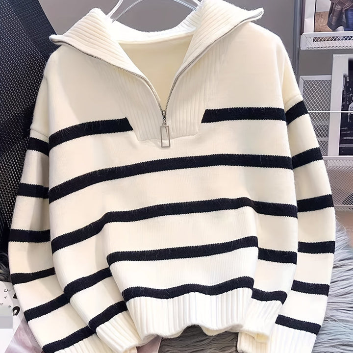 Sabina | Gestreepte Quarter-Zip Trui