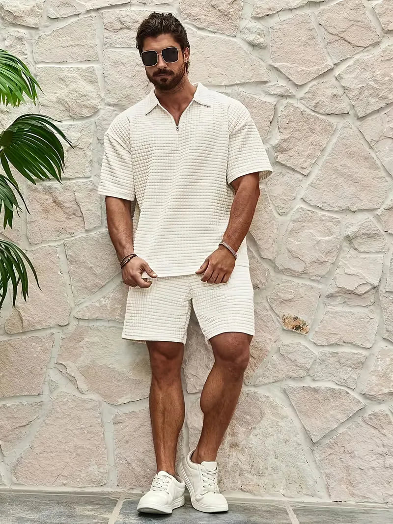 Set met V-neck en textuur