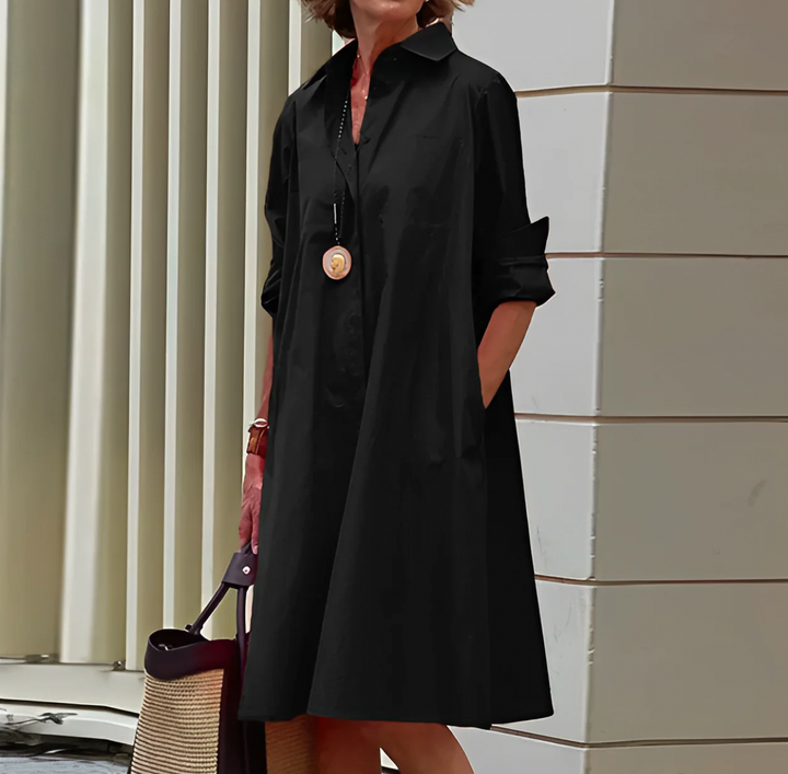 Elegante Dames Overhemd Jurk Met Lange Mouwen En Losse Pasvorm
