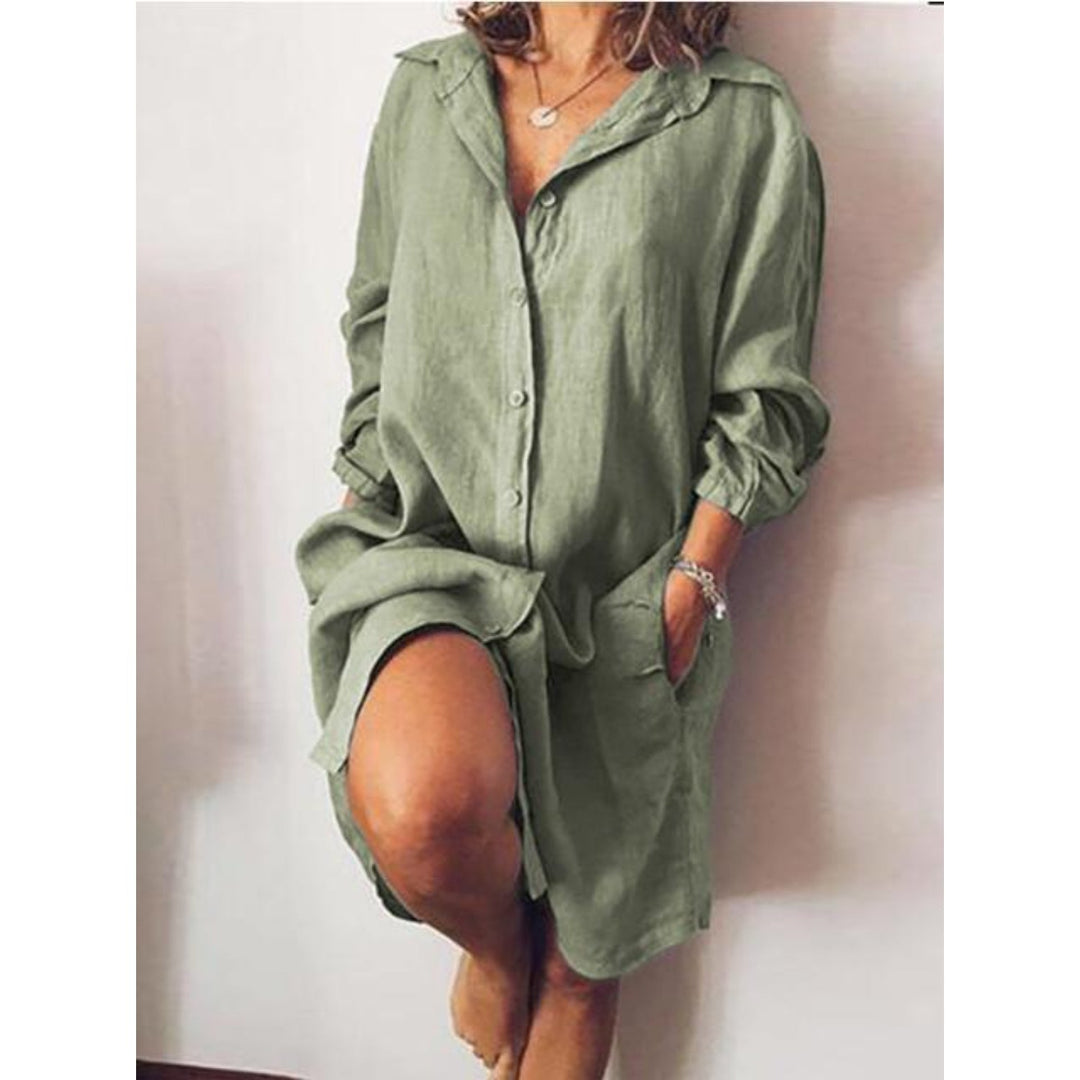 Zomerse Dames Midi Jurk met Knoopsluiting en Losse Pasvorm