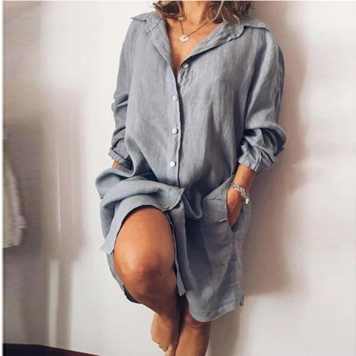 Zomerse Dames Midi Jurk met Knoopsluiting en Losse Pasvorm