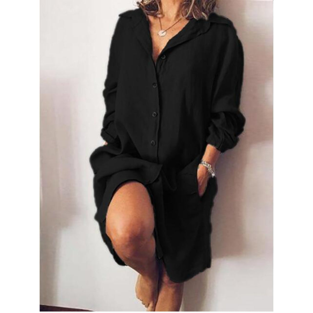 Zomerse Dames Midi Jurk met Knoopsluiting en Losse Pasvorm