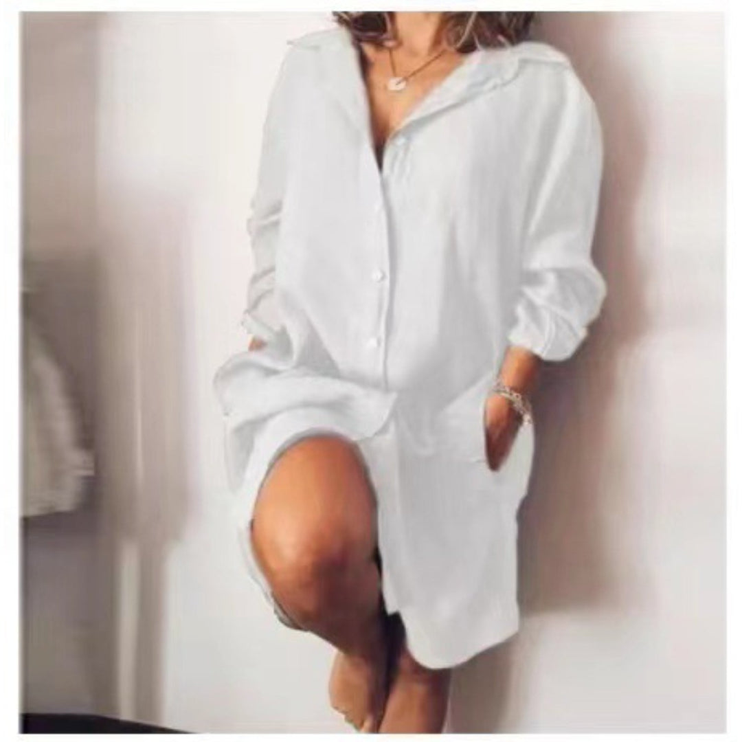 Zomerse Dames Midi Jurk met Knoopsluiting en Losse Pasvorm