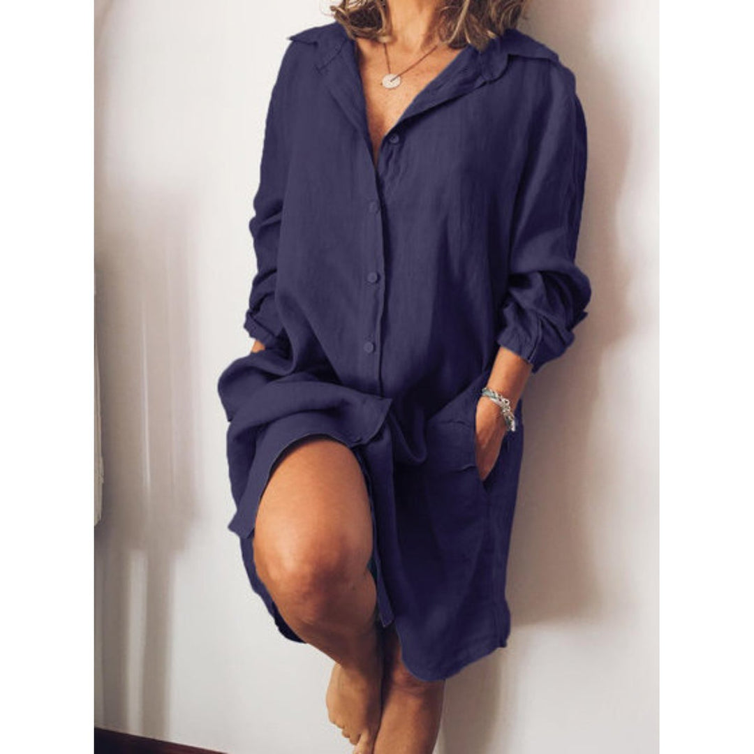 Zomerse Dames Midi Jurk met Knoopsluiting en Losse Pasvorm