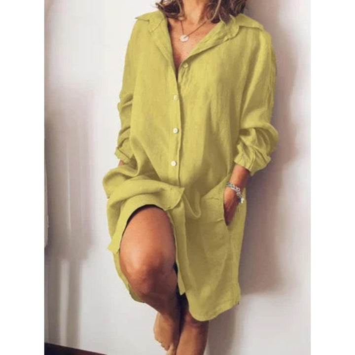 Zomerse Dames Midi Jurk met Knoopsluiting en Losse Pasvorm