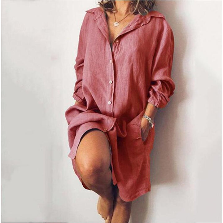 Zomerse Dames Midi Jurk met Knoopsluiting en Losse Pasvorm