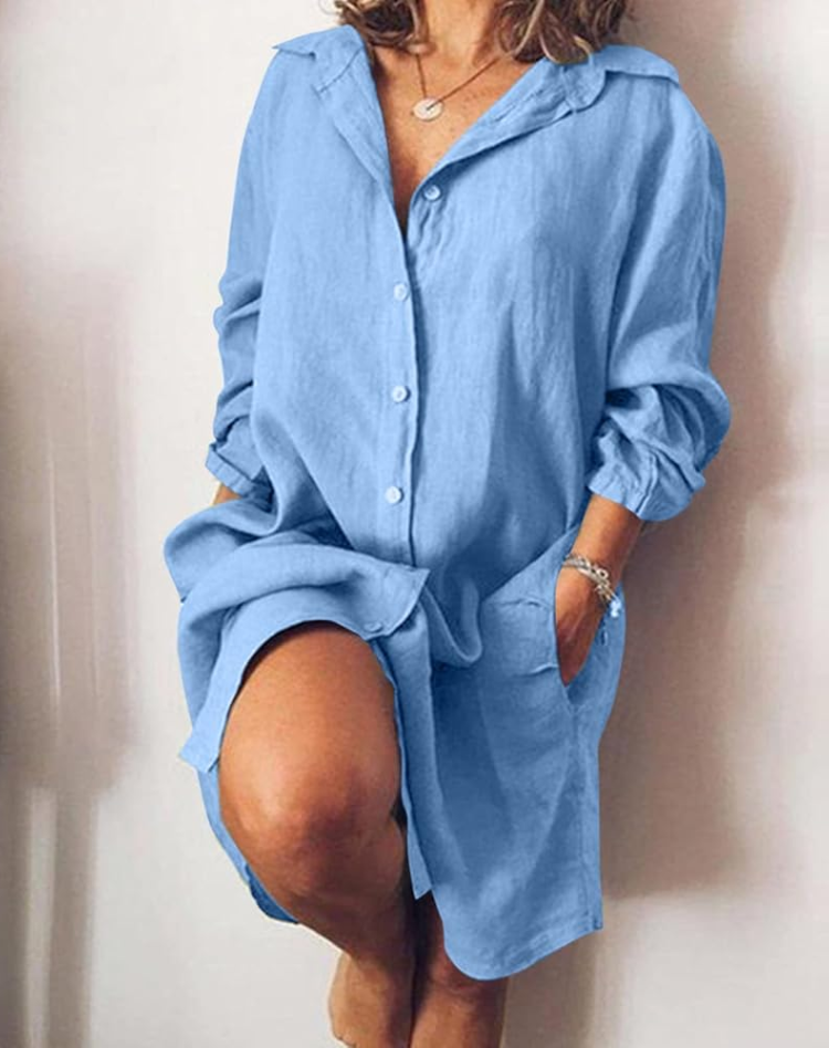 Zomerse Dames Midi Jurk met Knoopsluiting en Losse Pasvorm