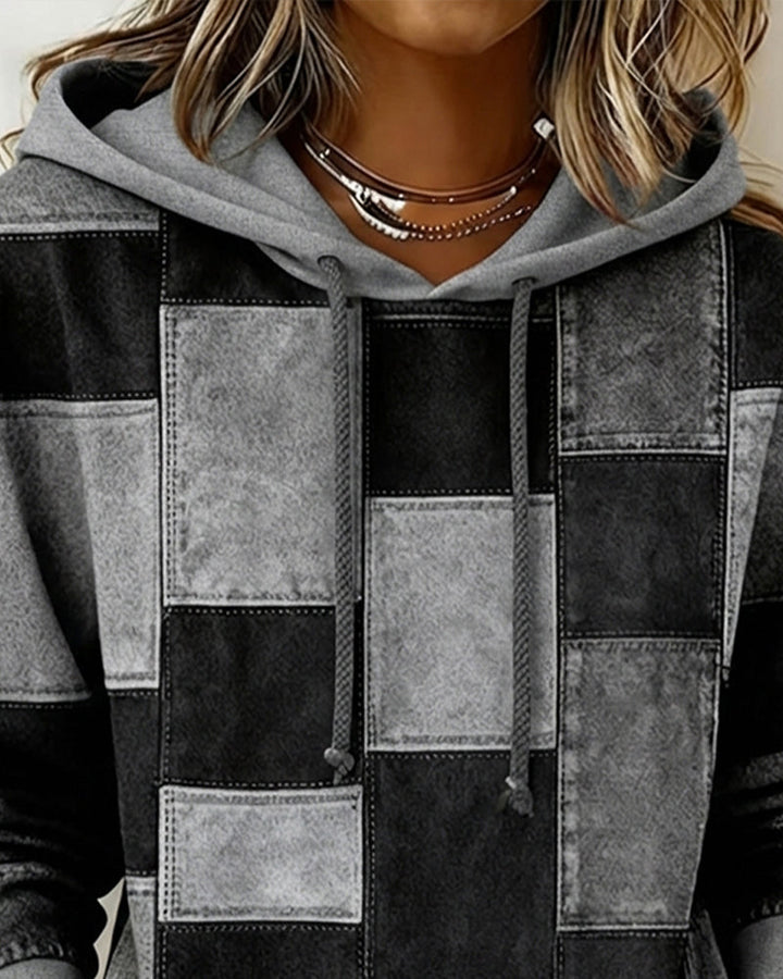 Stijlvolle Lange Mouwen Geruite Hoodie